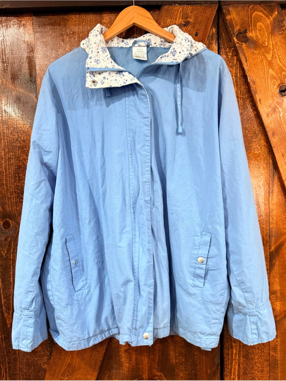 Light Blue Women's Hooded Utility Jacket with Floral Trim